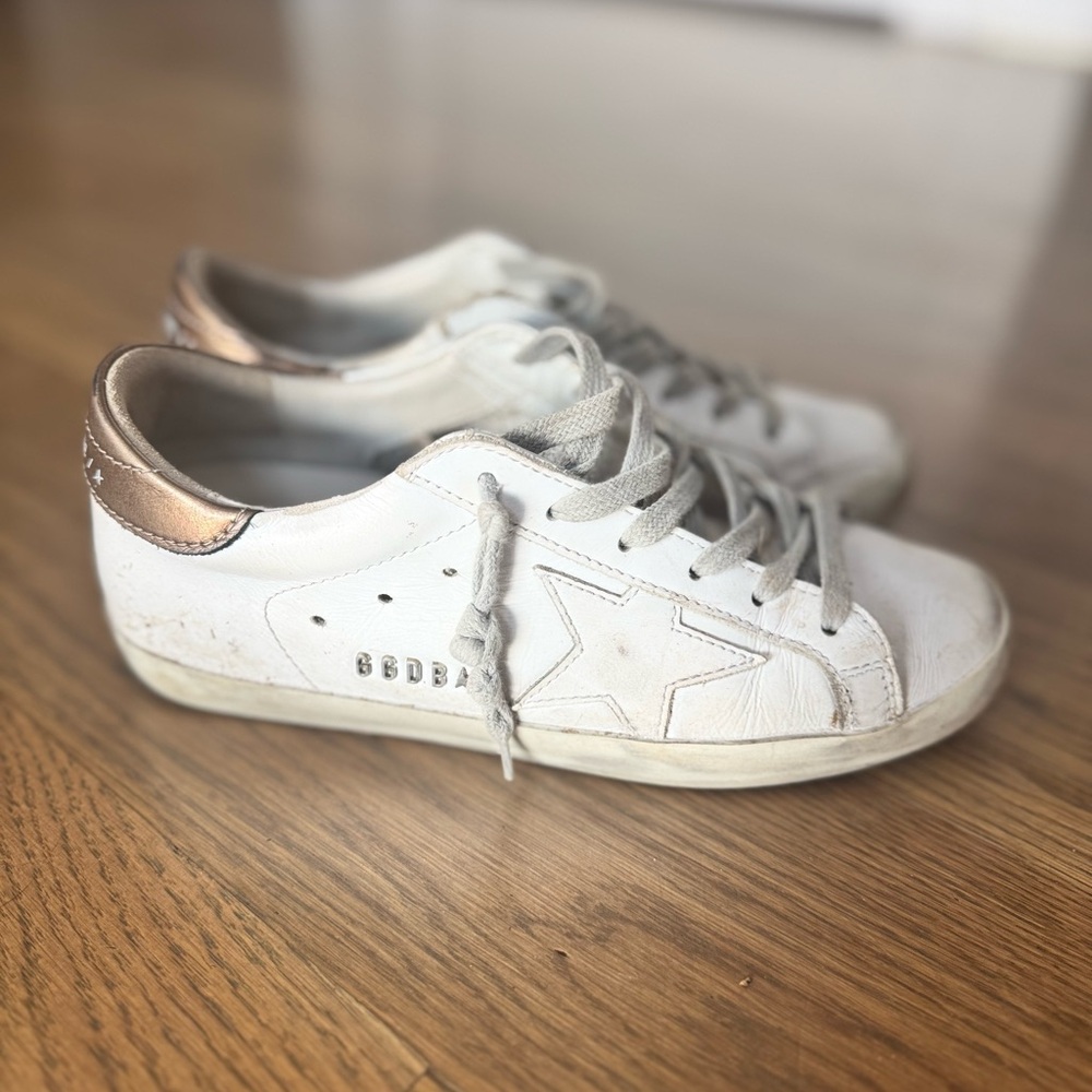 Golden Goose White Leather Sneakers with Metallic Heel
